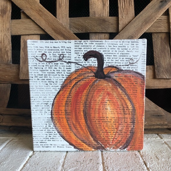 Hand painted pumpkin on thick canvas 8 x 8